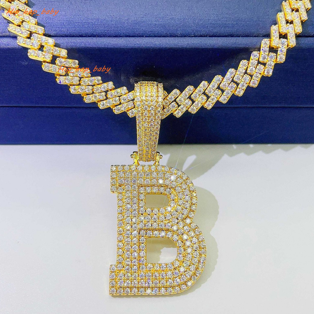 Ice Crystal Hip Hop Pendant Necklace Moissanite Pendant Jewelry English Alphabet Cuban Sterling Silver Pendant