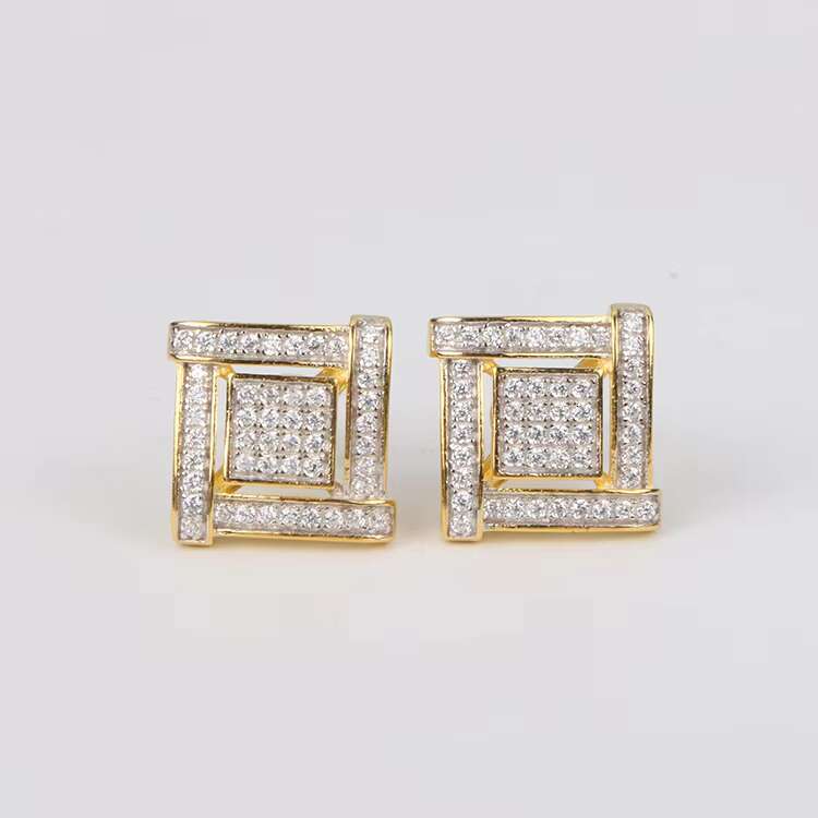 Hip Hop 18k Gold Plated 925 Sterling Silver Passes Diamond Tester 9MM VVS Moissanite Square Mens Cluster Stud Earrings