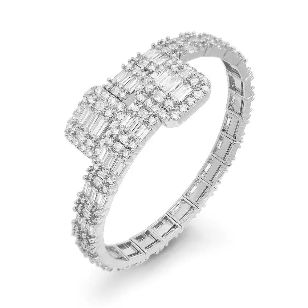 Iced Out Moissanite Bracelet Cuff Sterling Sier Baguette Moissnaite Bracelets