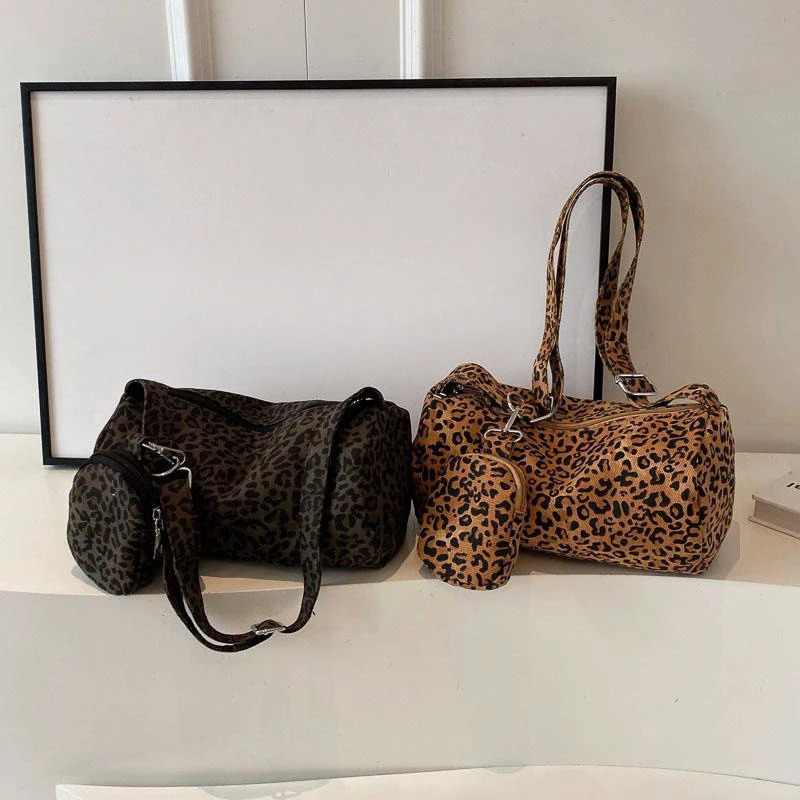 Wide Shoulder Strap Crossbody Bag Fashionable Single Shoulder Womens Bag Leopard Print Pillow Bag with Money Pouch 250530