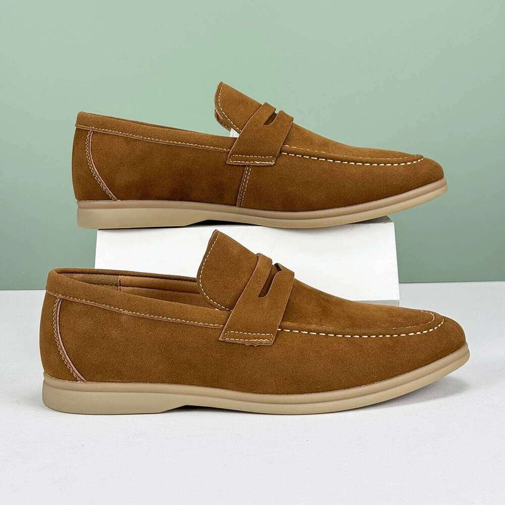 New Classic Suede Leather Men Slip On Loafers Penny Round Toe Dress Daily Wedding Party Business Shoes for Man