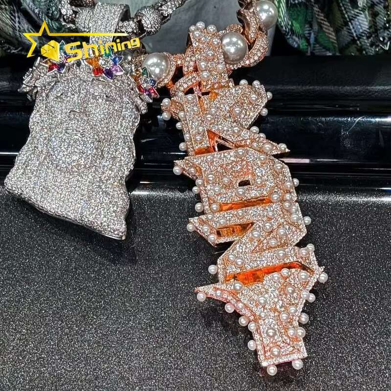 New Trendy Personality Hip Hop Jewelry Pearl Style Custom Iced Out S925 Name Necklace Pendant Fine Charms VVS Moissanite Pendant