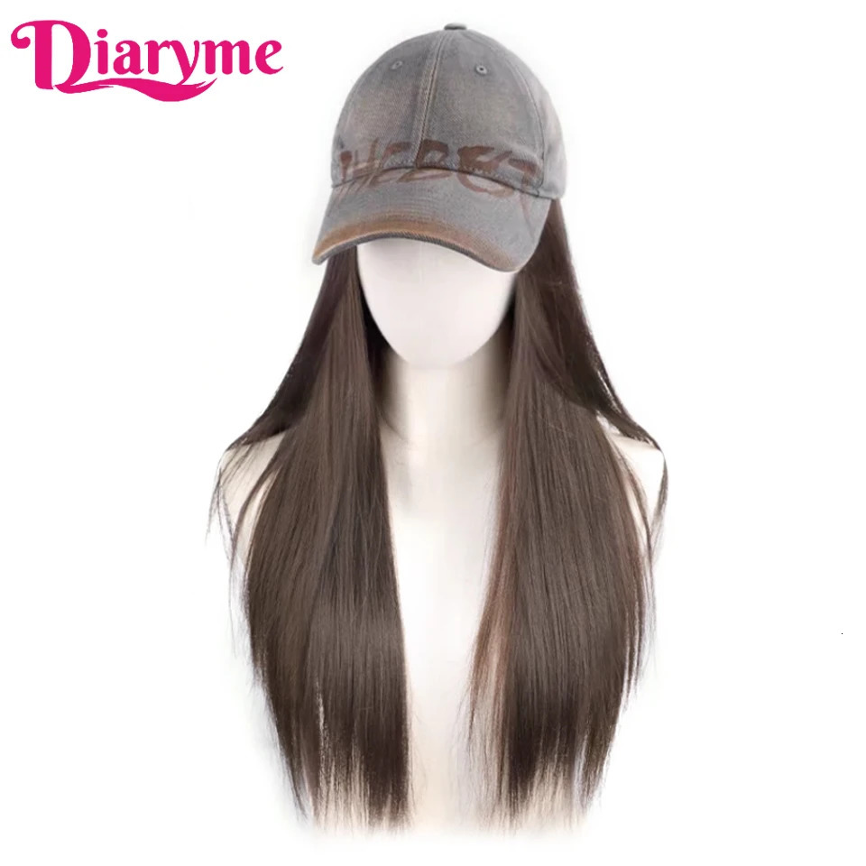 Synthetic Hat Wig Long Straight Hair Wig With Baseball Hat Adjustable One-piece Cap Wig Retro Baseball Cap Connect StraightHair 250530