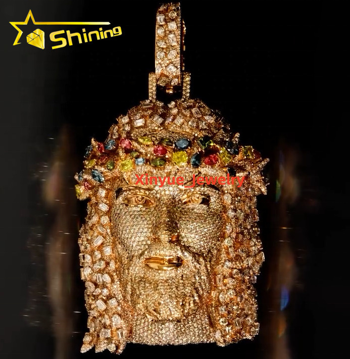 New Trendy Luxury Personalized 3D Design Hip Hop Jewelry Mens Iced Out Jesus Pendant Colored Stone VVS Moissanite Diamond Charms