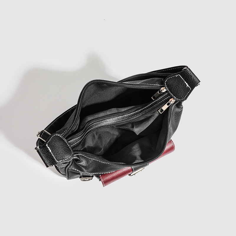 designer Vintage Retro Bag Personality Soft Leather Y2K Hot Girl Motorcycle Bag Women 2025 New Color-Block Shoulder Crossbody Bag Trendy