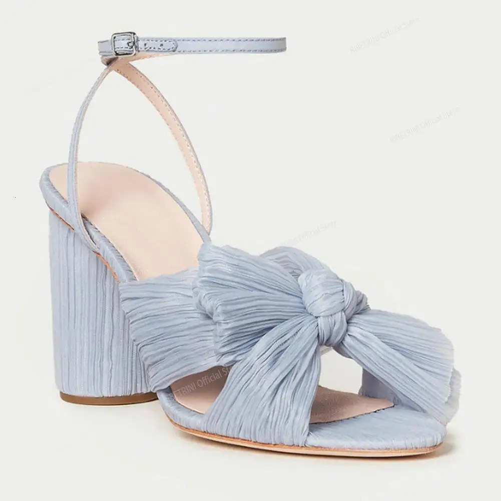 Ankle Strap Sandals For Women Bow Knot Open Toe Wedding Shoes Summer Chunky Heel Elegant Comfy 250528