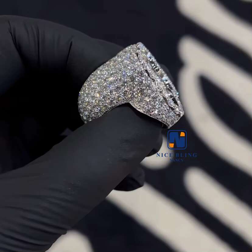 Fashion Designer VVS Moissanite Diamond Cross Shape Emerald Cut Iced Out Custom Hip Hop Ring