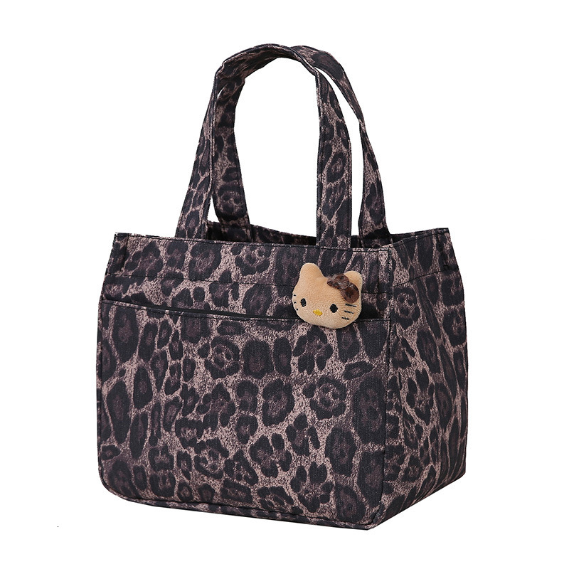 Brand Quality New Style Fashion Trendy Cool Handbag Niche Design Leopard Print Stylish Lunch Box Bag Retro Portable Work Lunch Bag New Free Delivery D