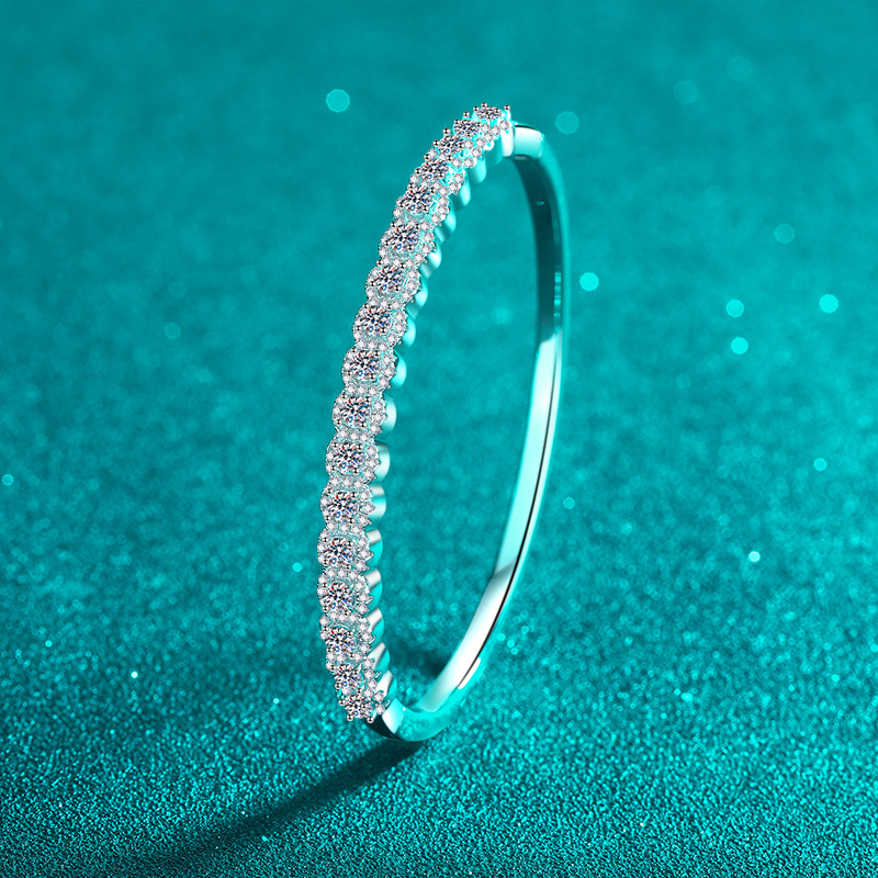 Full Moissanite Tennis Bracelet for Women 925 Sterling Silver PT950 Platinum Plated Bangle Minimalist Sparkle Jewelry Gift