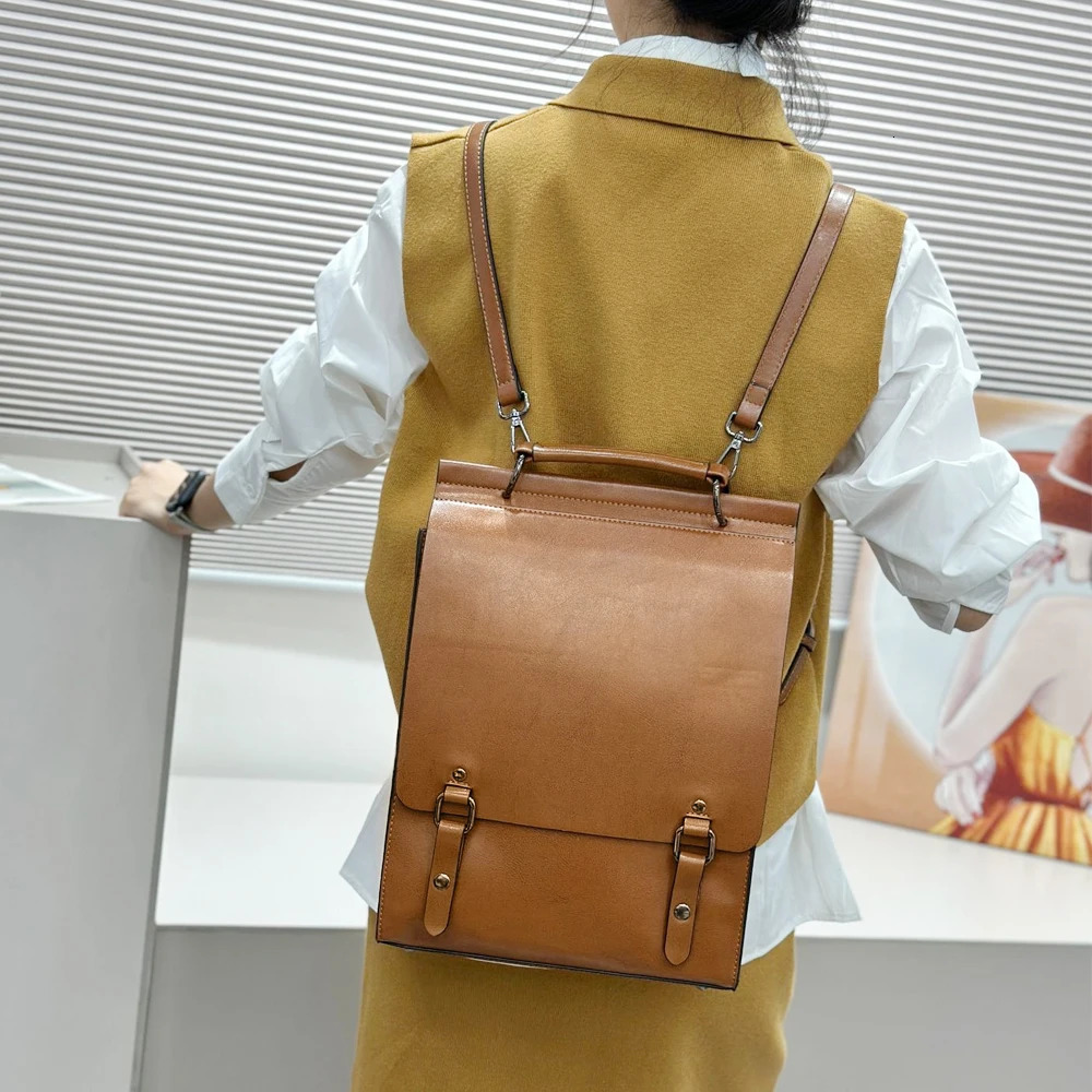 Genuine Leather Women Backpack Cross Body Bag Book School Bags Real Cowhide Lady Female Laptop Daypack Messenger Shoulder Bags 250526