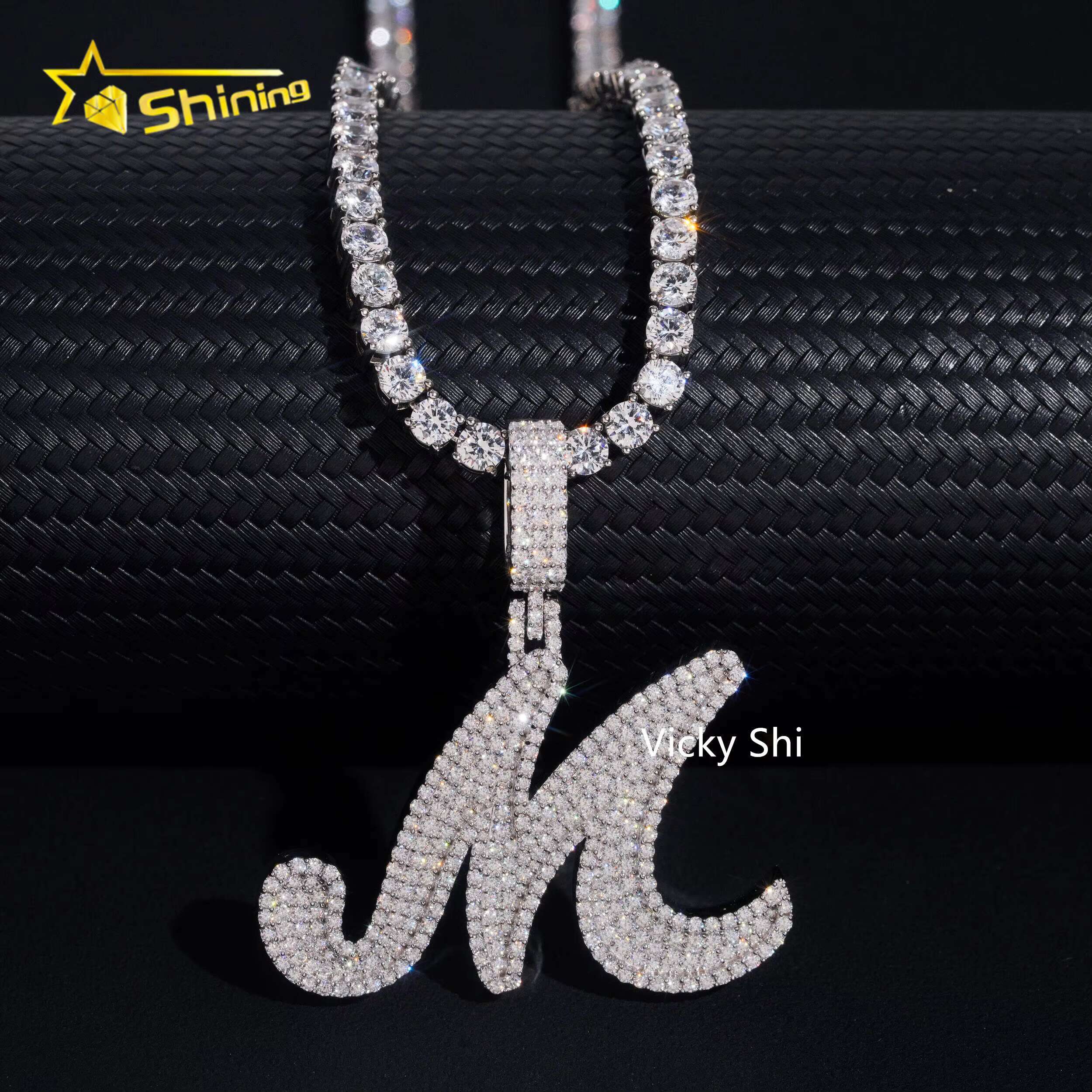 Fine Jewelry 925 Silver Initial Letter M Moissanite Pendant Custom Moissanite Men Iced Out Hip Hop Customized Letter Pendants