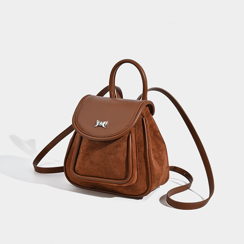 designer Suede Backpack for Women 2025 Autumn Winter New High-end Retro Style College Student School Bag Commuter Small Backpack