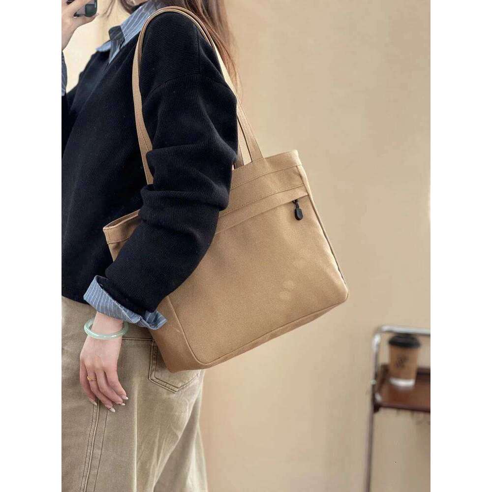Hylhexyr Canvas Shoulder Bag Large Capacity Outdoor Shopping Bags College Student Simple Handbag With Zipper For Women