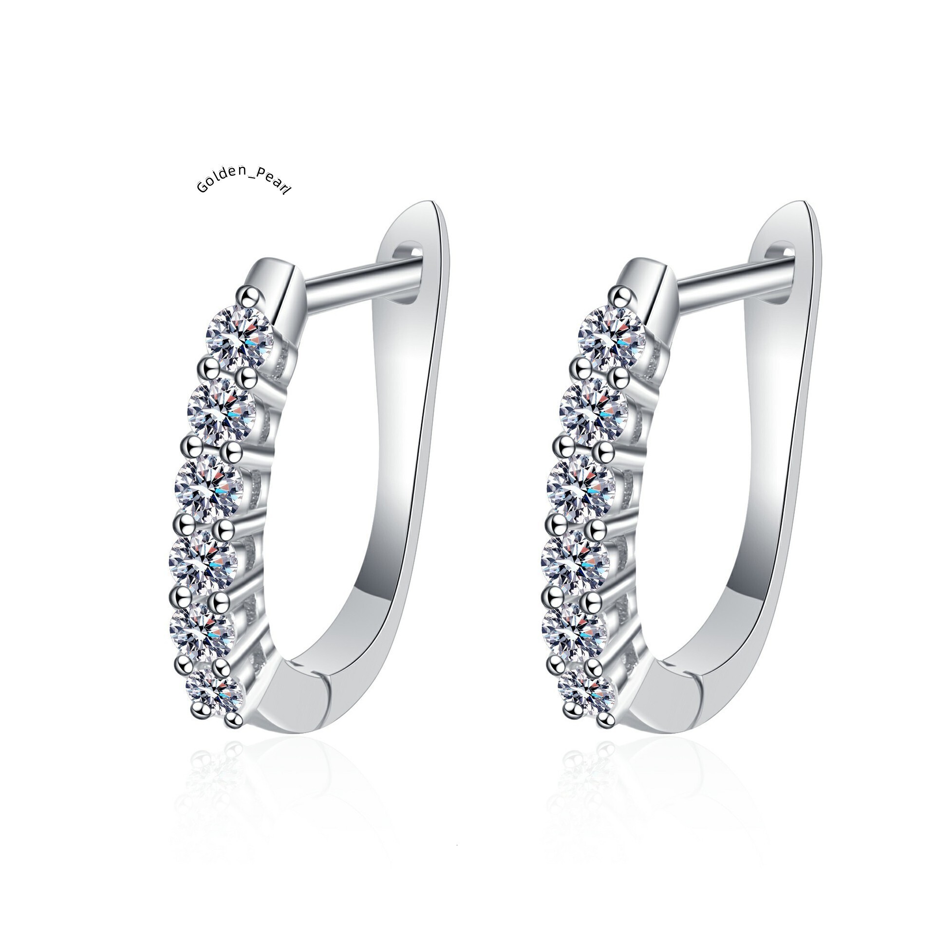 Round Cut Moissanite Diamond Earrings Fashion Simple Single Row U Shape Sterling Silver 925 Hoop Women Holiday Gift