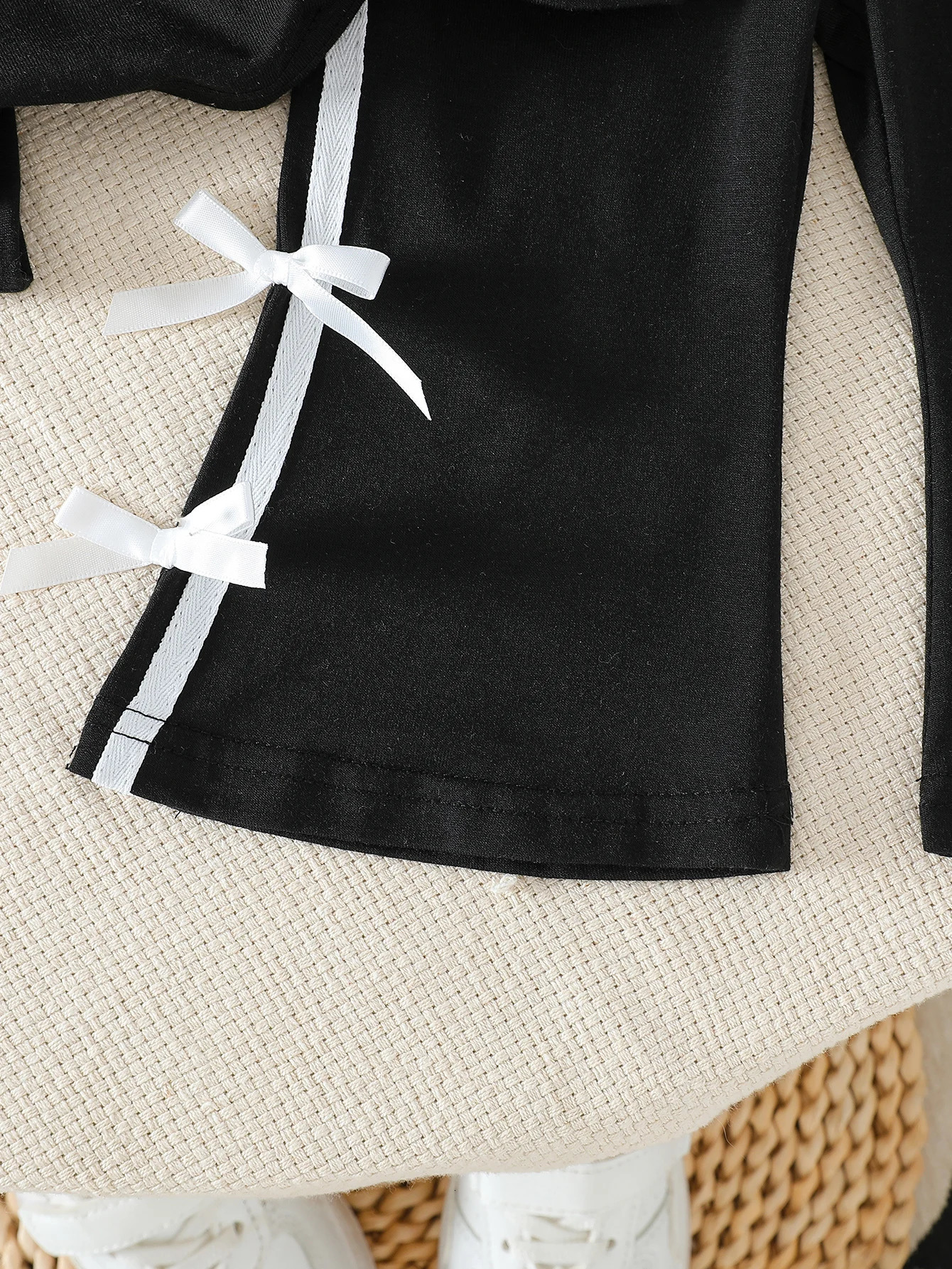 Summer Solid Color Bowknot Short-Sleeved T-Shirt and Solid Color Flared Long Pants Two-Piece Set 250527