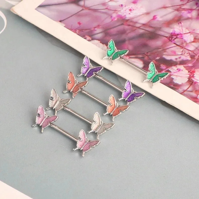 1Pair Green Butterfly Nipple Piercing Jewelry 14G Pink Heart Nipple Rings for Women Flower Nipple Piercing Barbell Pezon Mujer 250526