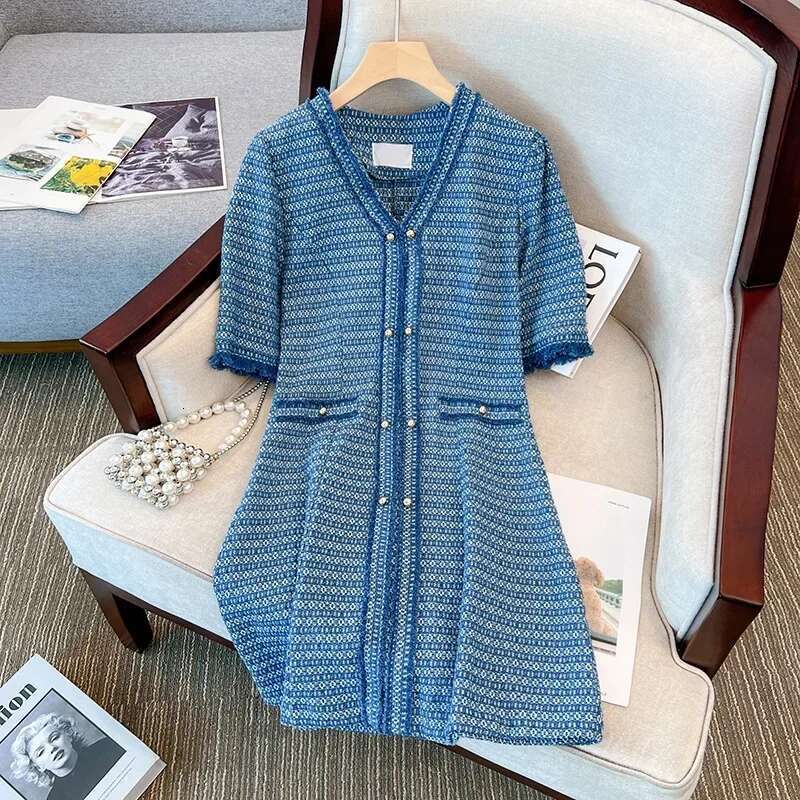 Plus Summer New plus Size Women's Loose Slimming French Style Little Fragrance Wind Denim Dress Comfortable Fit Ma... High quality, fashionable, 