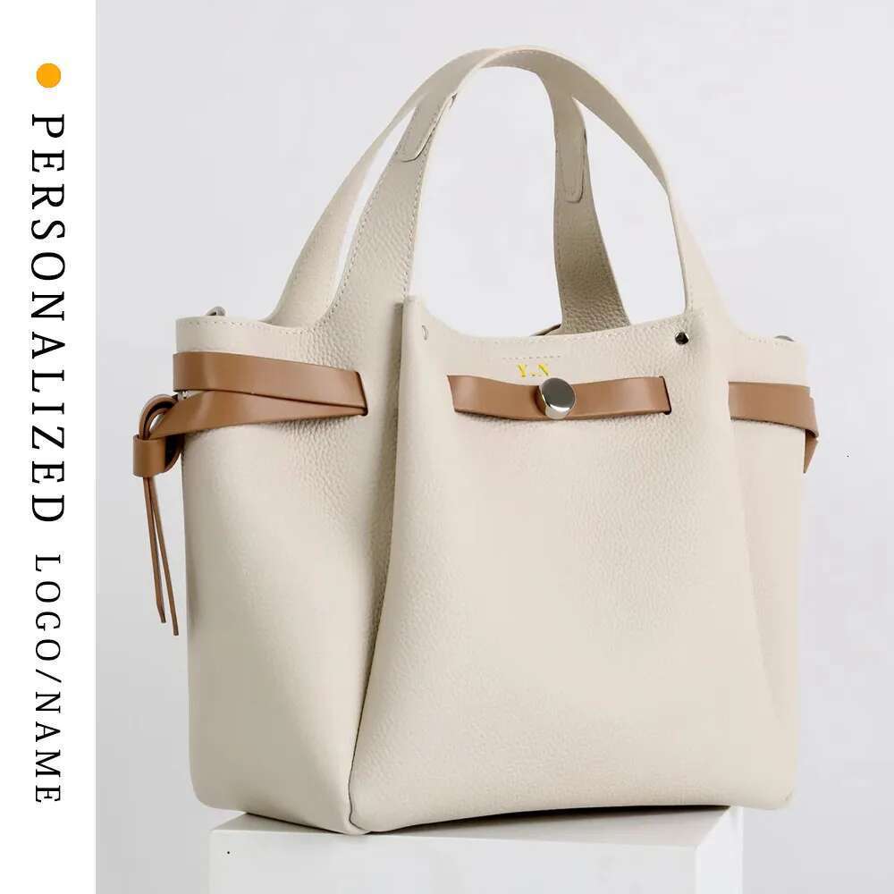Personalized Initial Letter Custom New Fashion Head Layer Cowhide Large Capacity Pleated Commuter Tote Bag One-Shoulder Underarm