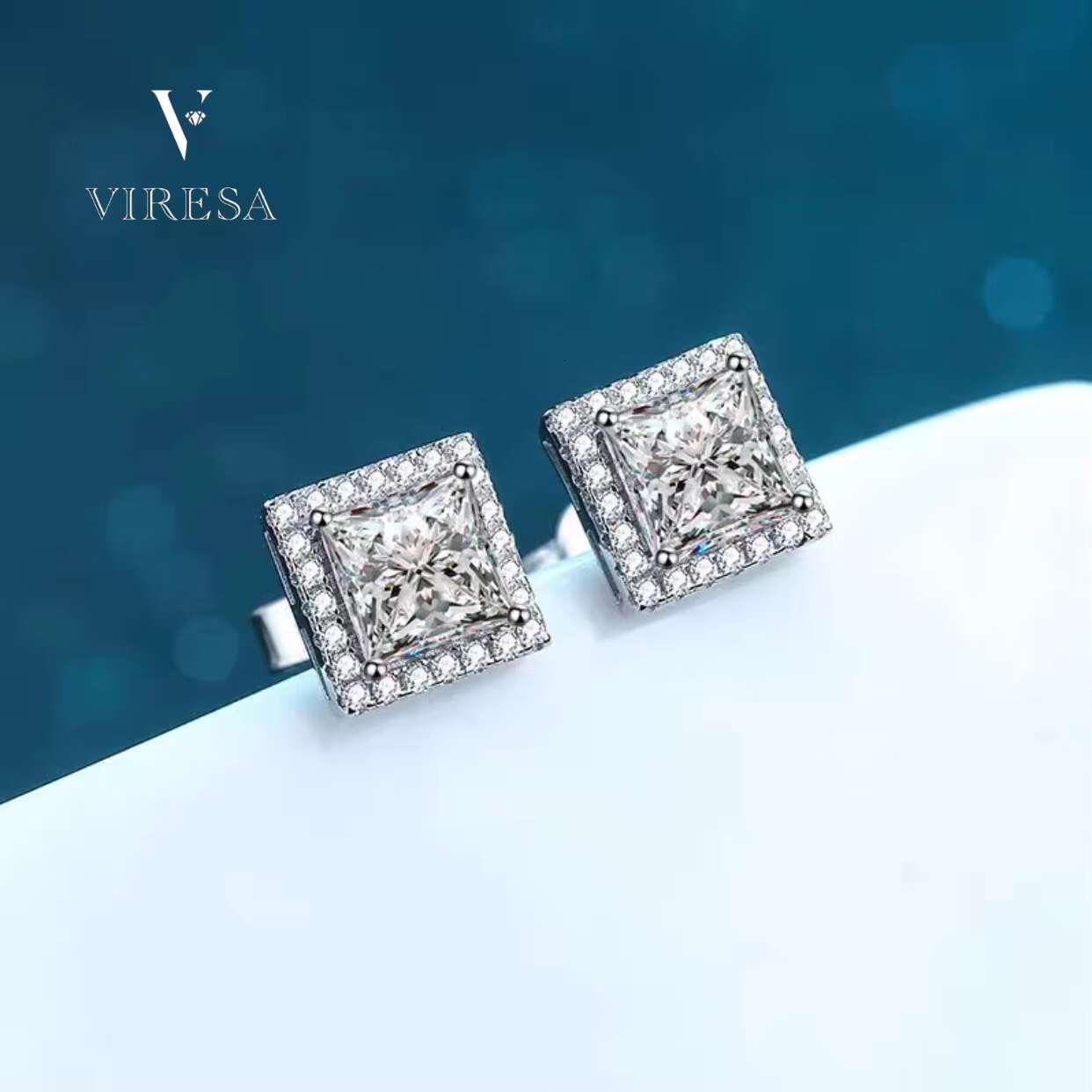 Sleek 925 Silver 14K Gold Hip Hop Square Moissanite Screw Back Earrings