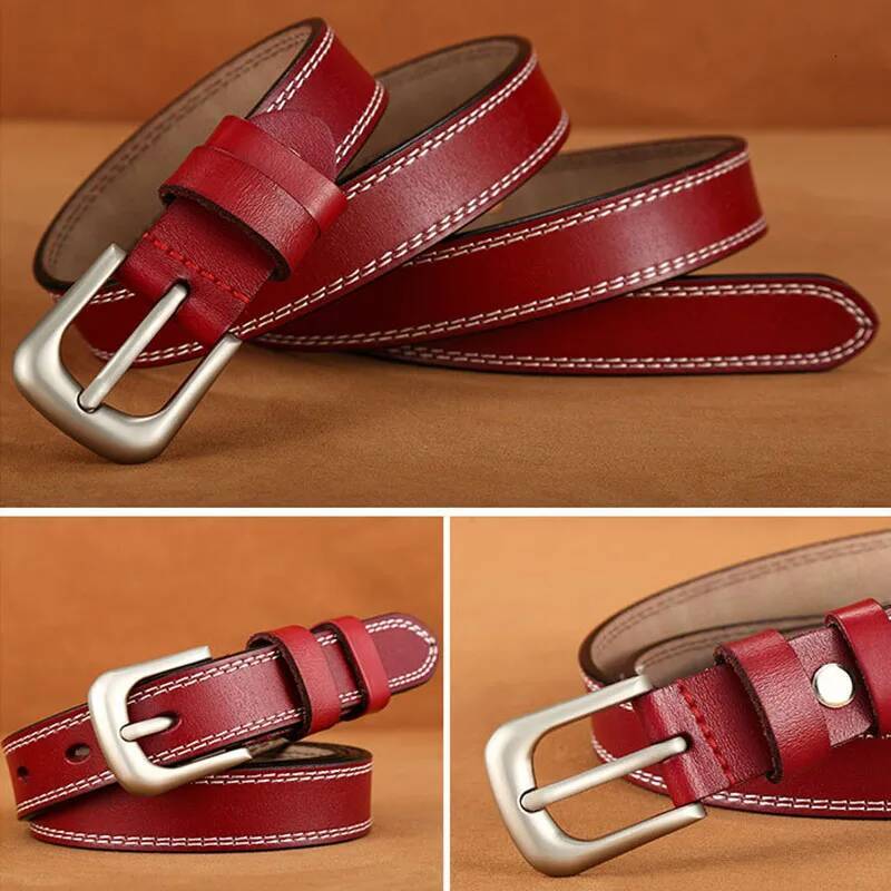 Women Genuine Leather Fashion High Quality Vintage Brand Waistband Pin Buckle Brown Solid Color Belt Ladies DT025