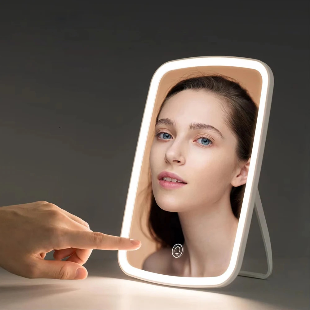 Vanity Makeup Mirror with LED Brightness Adjustable Compact Cosmetic Mirror with Touch Screen Portable Handheld USB Rechargeable 250530