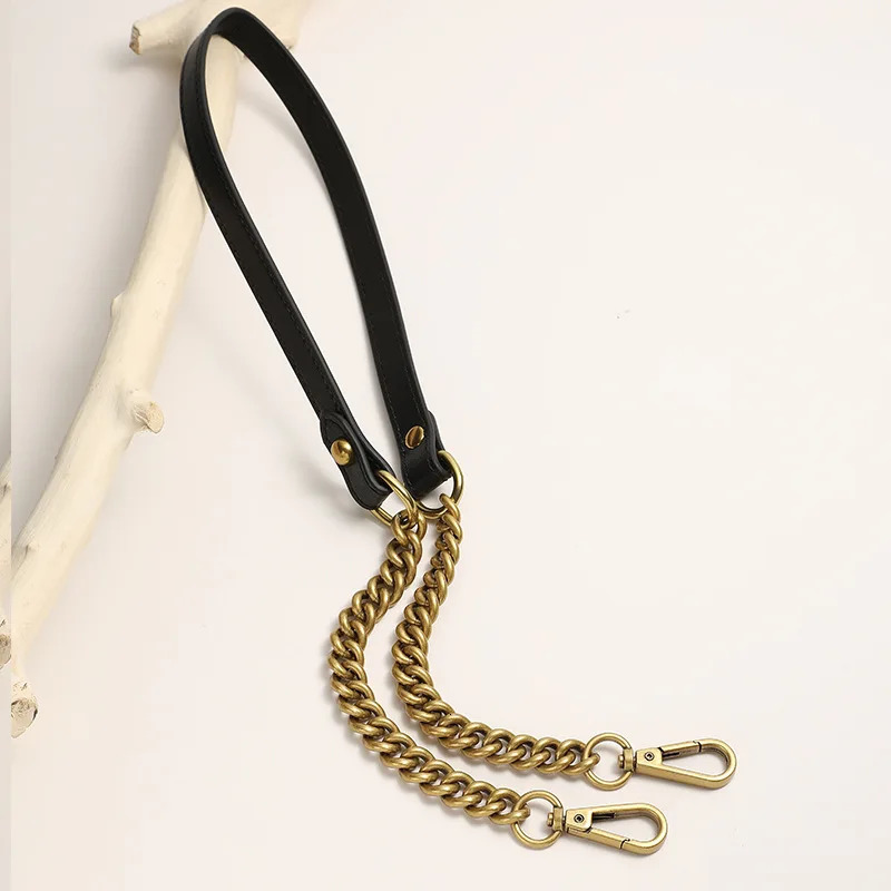 Black Leather Antique Brass Gold Metal Chain Shoulder Strap Women Flap Handbag Lady Camera Bag Purse 120cm 250530