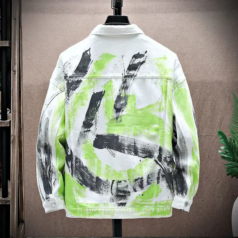 Button Hip Hop Black Male Jean Coats Mens Denim Jacket Wite Autumn Winter Outerwear Rock Worn Menswear One Piece Oversize 250530