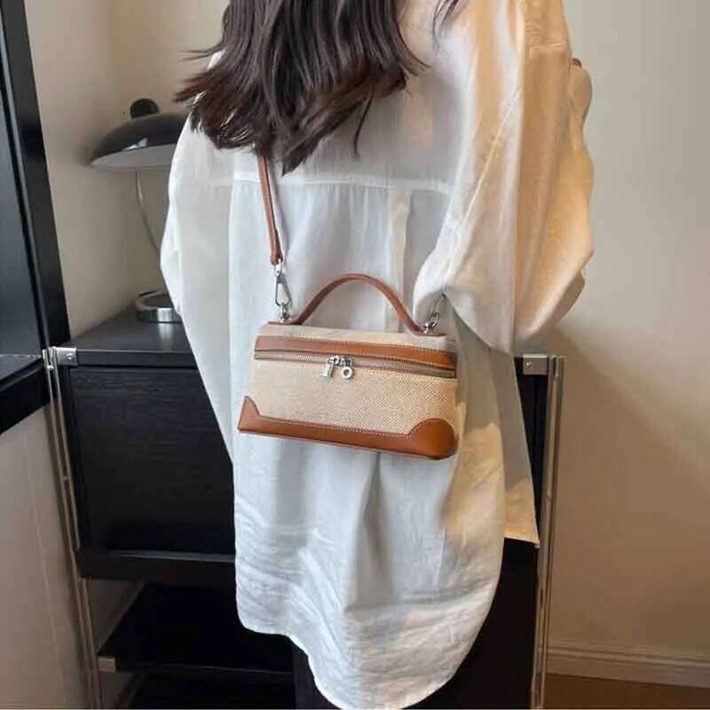 Vintage Panelled Box Crossbody Designer Casual Canvas Lady Handbags Pu Leather Patchwork Shoulder Bags Small Purses