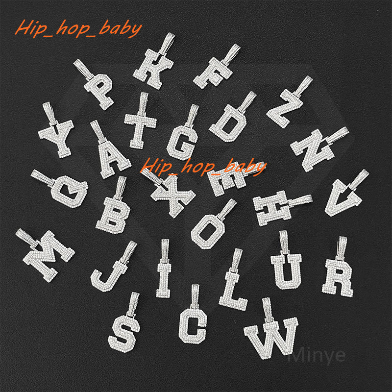 New Hiphop Jewelry S925 Sterling Silver Moissanite Initial Alphabet Iced Out Letter Pendant Necklace Pendant for Jewelry