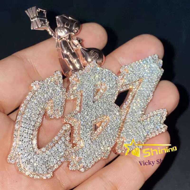 Rapper Jewelry Customized Iced Out Name Pendant Moissanite Hip Hop Jewelry Men Women 925 Silver VVS Moissanite Pendant