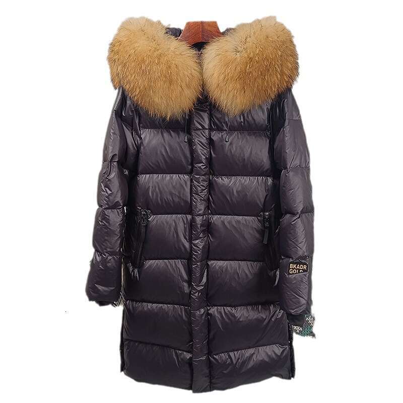 2025 New Black Gold Duck Mid-Length Women's Down Jacket Fashionable Elegant Hooded Windproof Thickened Warm Coat