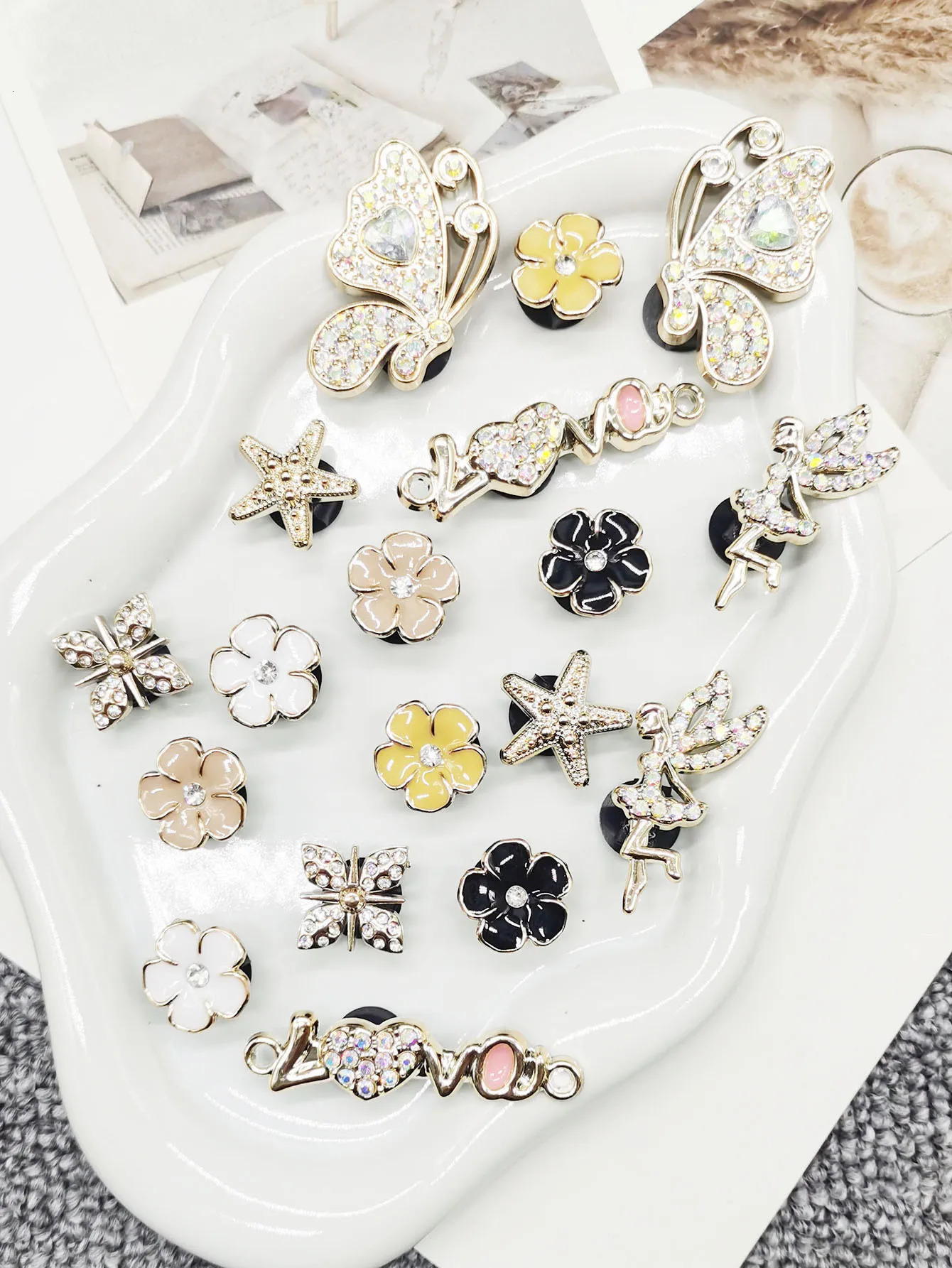 18PCS ABS Resin Butterfly Shoe Charms Decorations Love Fairy Star Shoes DIY Accessories Multi Color Flower Clips 250528