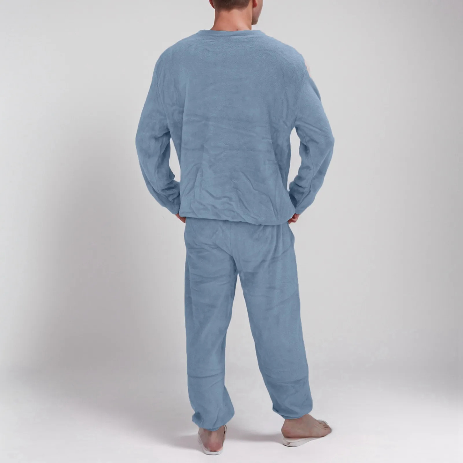 Men Flannel Pajamas Set Winter Warm Loose Homewear Clothes Suits Long Sleeve Sleepwear Nightgown Pijama Hombre 250526