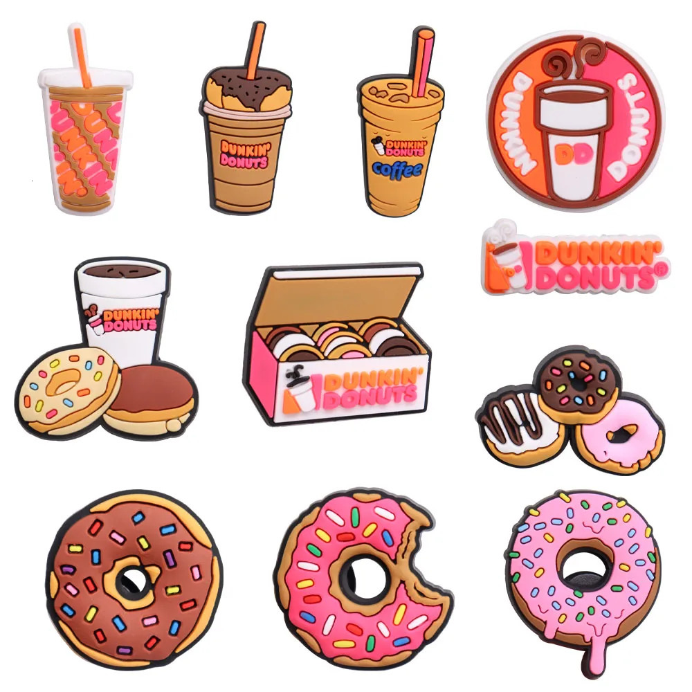 111PCS PVC Shoe Charms Food Donuts Coffee Buckle Clog Fit Wristbands Decoration Ornaments Accessories Holiday Present 250528