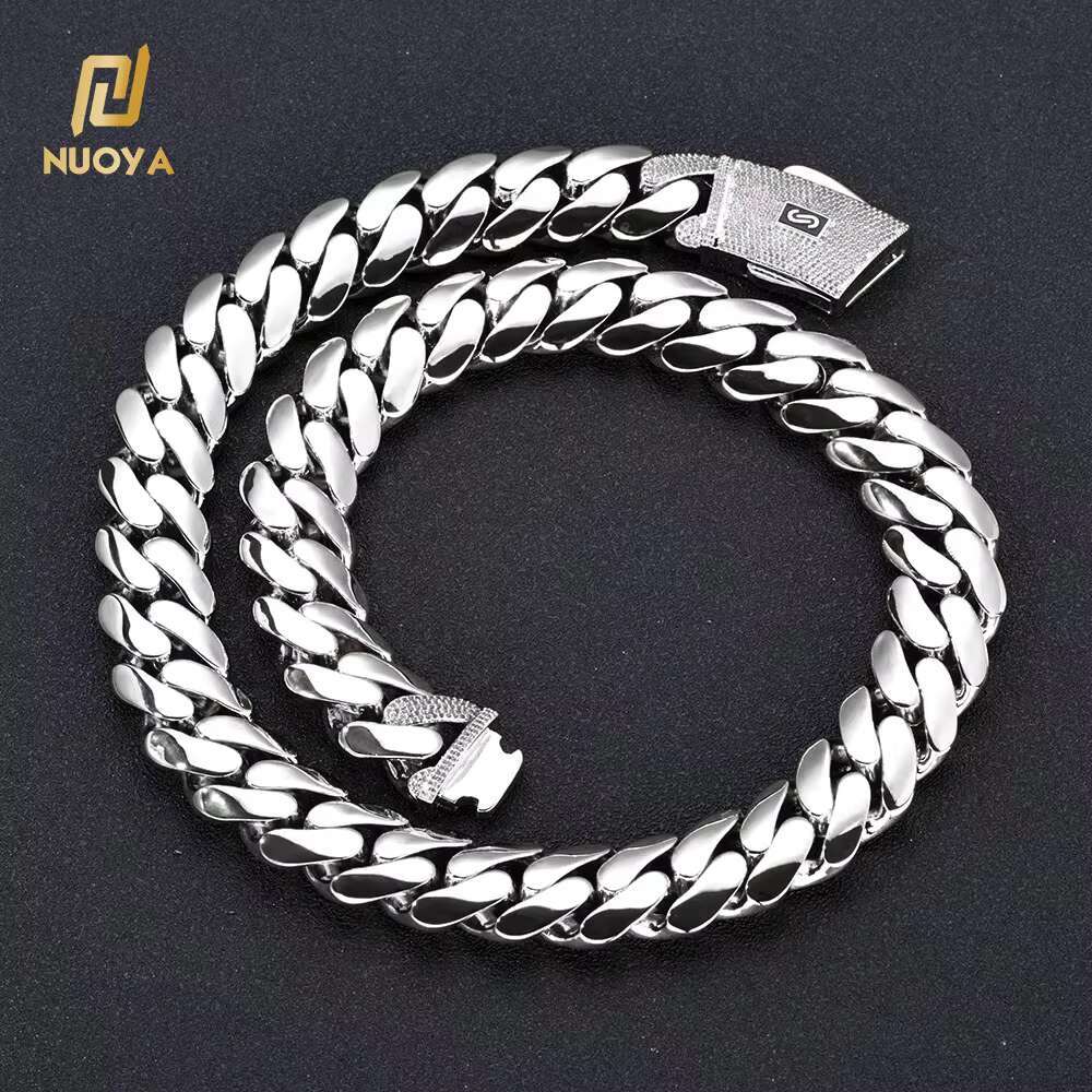 NUOYA High Quality 14K Monaco Chain 925 Silver Cuban Link Necklace Iced Out VVS Moissanite Clasp Smooth Cuban Chain Jewelry