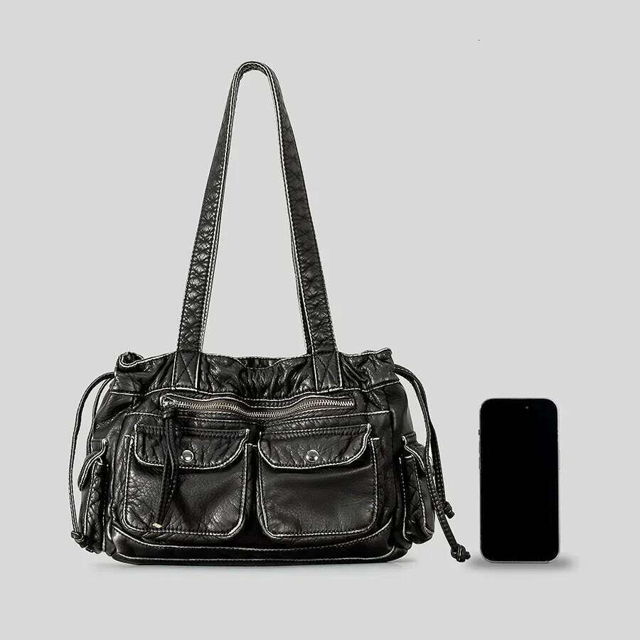 Casual Soft Leather Women Shoulder Bag Y2k Female Handbag Large Capacity Bolsa Feminina Fashion Multipocket Ladies Big Totes