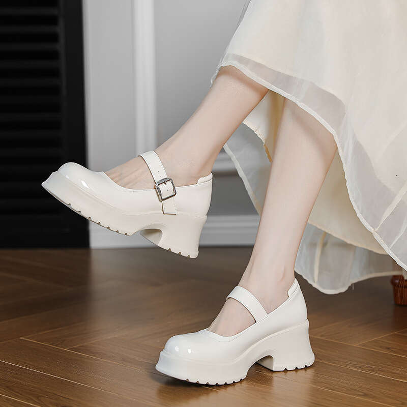 Mary Jane for Women 2025 New High Versatile Petite Height Increasing White Chunky Heels to Match Skirts Small Leather Shoes