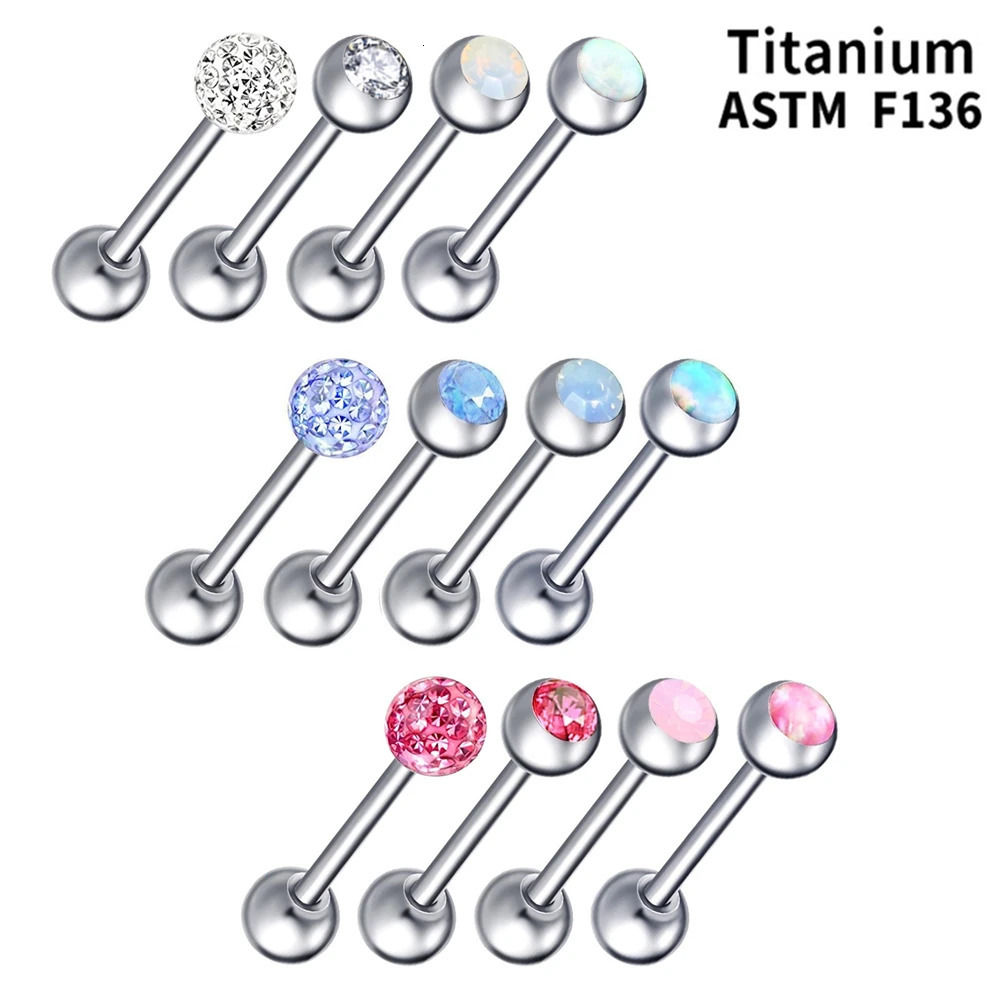 4X Mixed Type 36 Crystal Opal Tongue Bar Barbell 6mm Ball Nipple Ring Body Piercing Jewellery Set 14G 250526