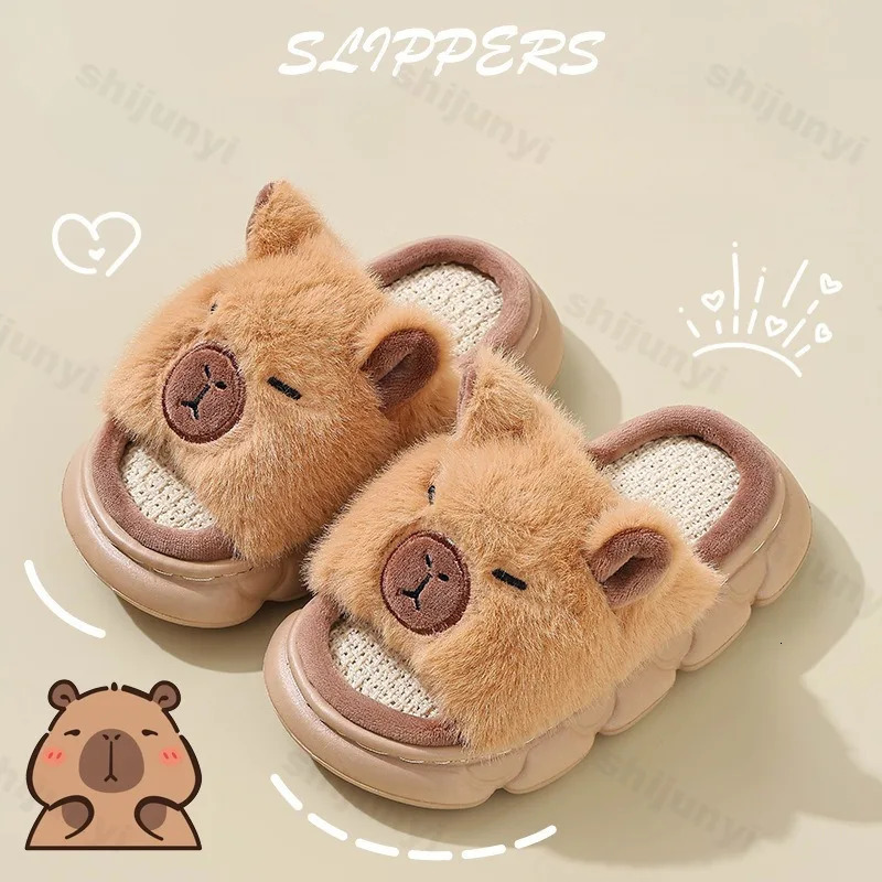 Capybara Slippers Childrens Sandals 2025 Summer Anti-slip Cartoon Slippers Linen Floor Shoes Indoor Breathable Home Slippers 250526