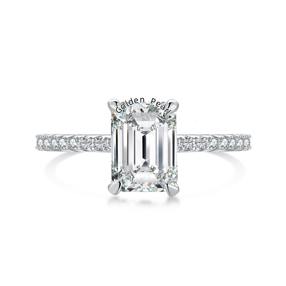 Dylam Top Jewelry Supplier S925 Silver 5A CZ Eternity Band 2.0ct D Color VVs1 Emerald Cut Moissanite Main Stone Engagement Rings