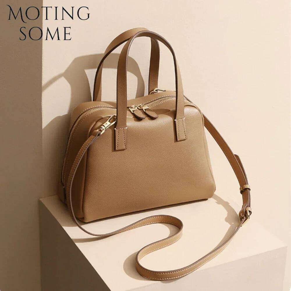 Motingsome Bag For Women First-Layer Cowhide Bobe Bags Lady Commuter Shoulder Messenger Retro Bowling Handbag