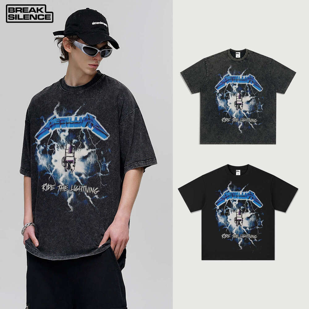 American Style Washed Short Sleeve T-Shirt for Men Summer Loose Fit Handsome Printed Tee