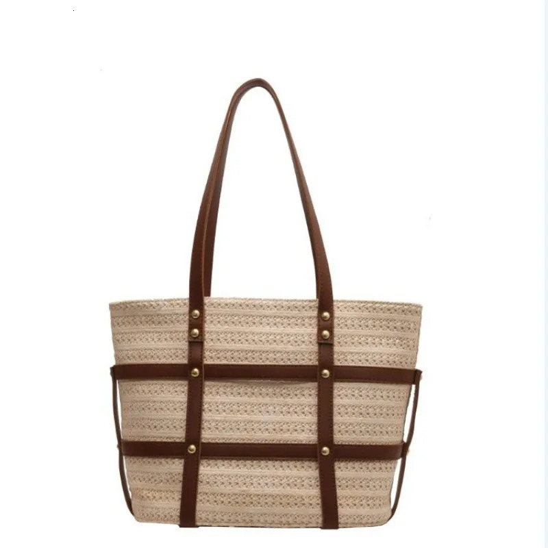 Women Fashionable High-capacity Work Commuting Straw Woven Bag Simple and Casual One Shoulder Tote Bags Hand Woven Handbags 250530