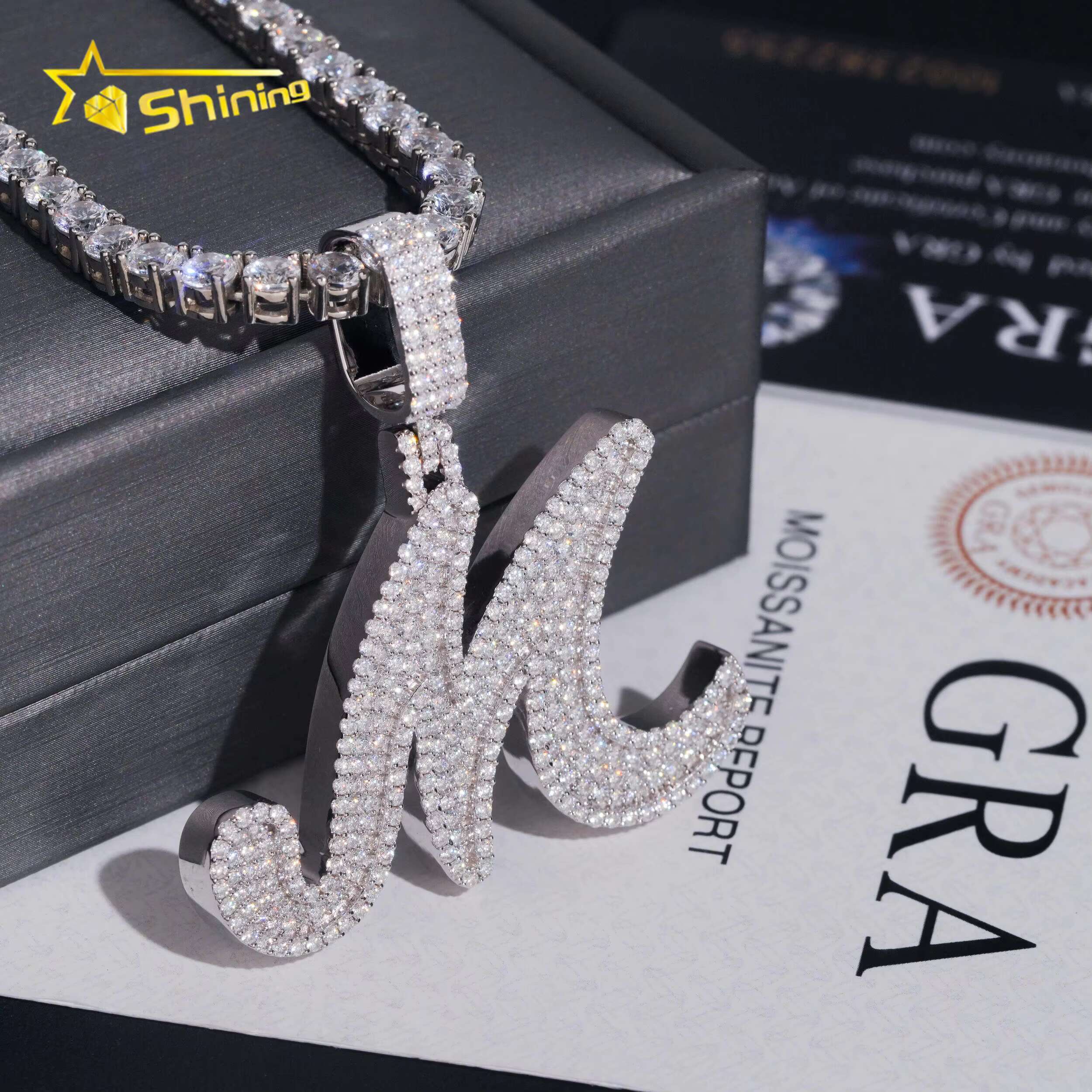 Fine Jewelry 925 Silver Initial Letter M Moissanite Pendant Custom Moissanite Men Iced Out Hip Hop Customized Letter Pendants
