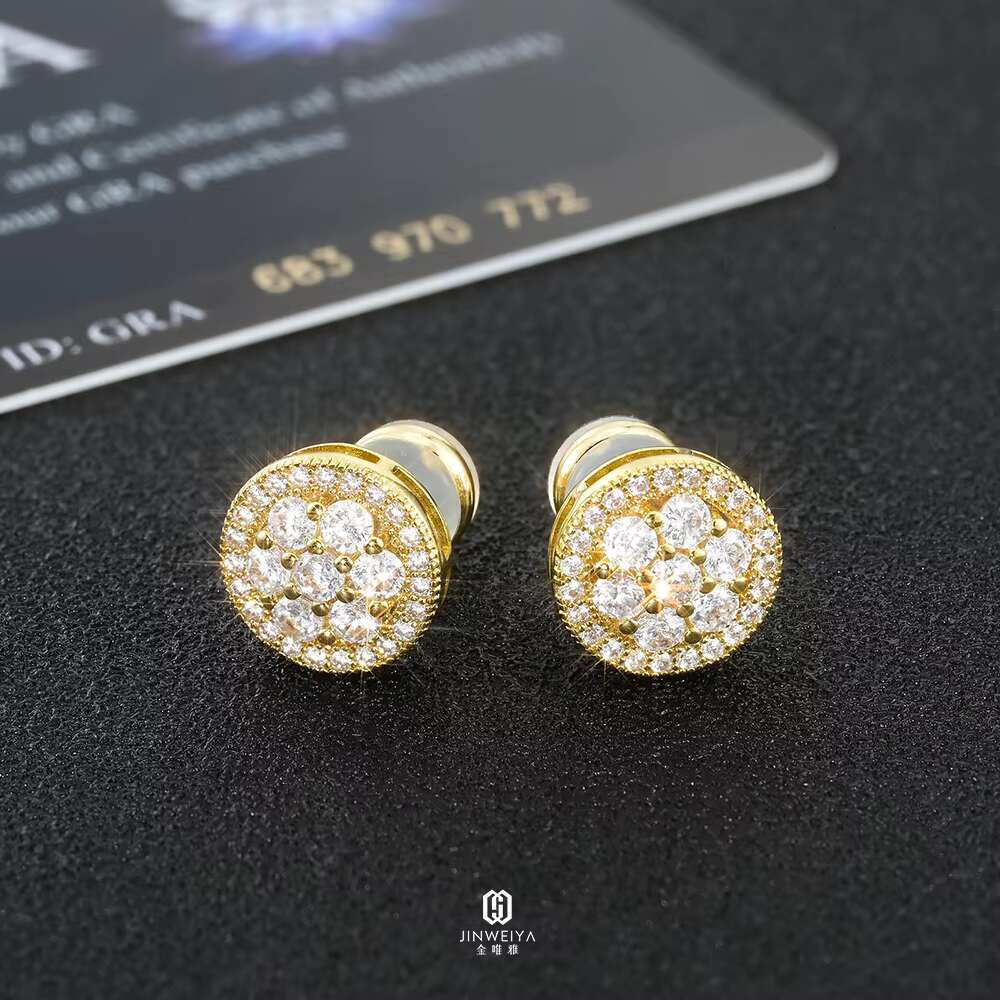 Wholesale Fashion Stud Earrings Silver Plated Iced Out Moissanite Diamond Gold Plated