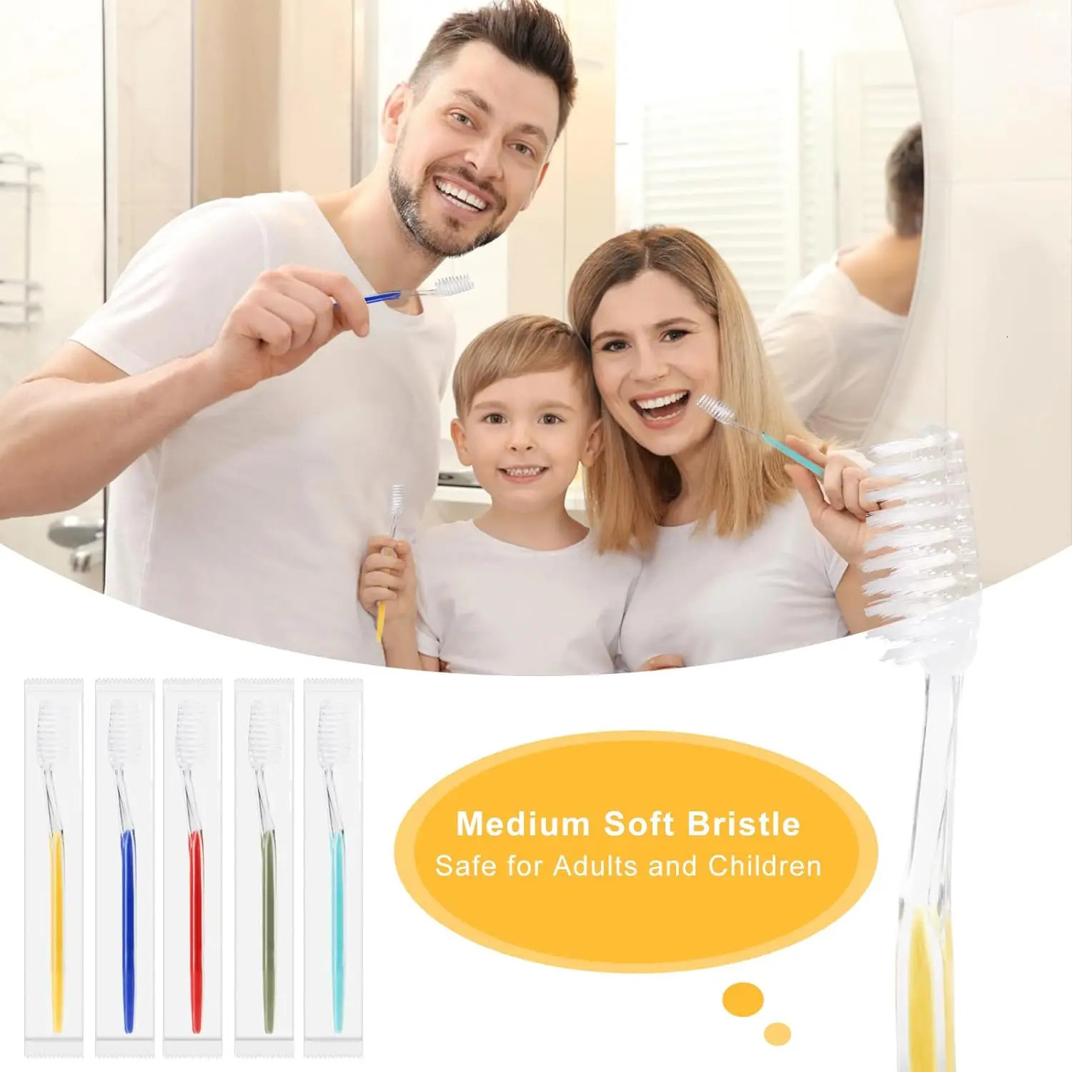 100Packs Disposable Toothbrushes Individually Wrapped Medium Soft Bristle Travel Toothbrushes Bulk for Adults/Kids el Toilet 250528