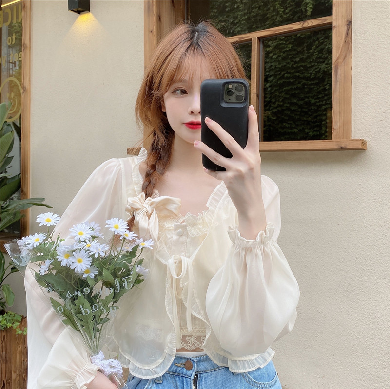 K891 Sun protection clothing cardigan jacket summer 2025 new style super fairy outer shawl with suspenders skirt chiffon shirt top