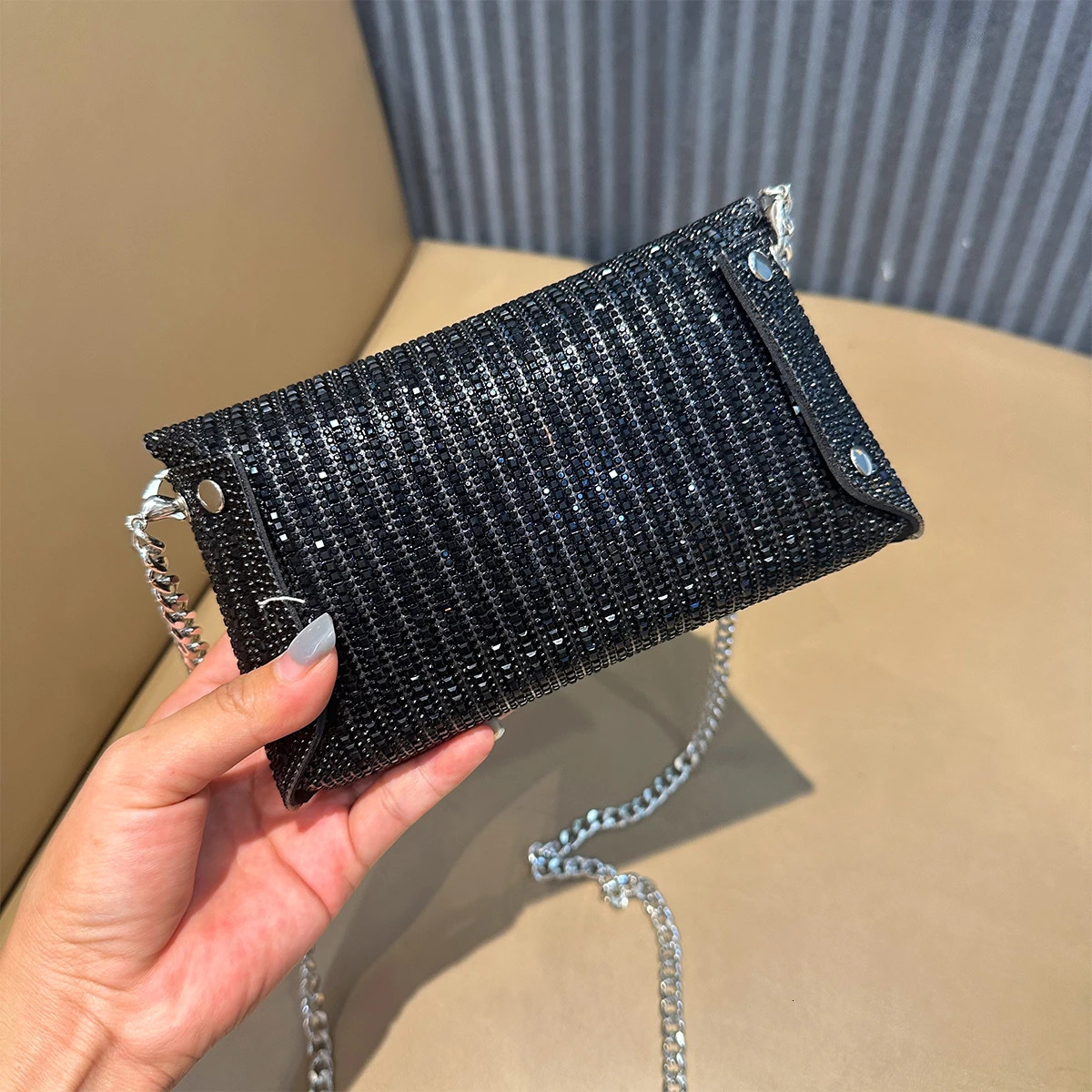 JIOMAY Rhinestones Bag for Women Mini Purses and Handbags Clutch Wallets Ladies PU Leather Chain Party Evening Shoulder Bag 250528