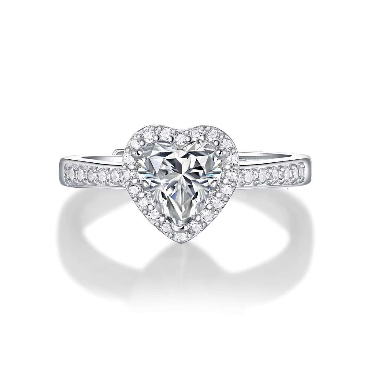 Jiuzhuan Jewelry 925 Sterling Silver Ring Heart Shape 1ct Moissanite Engagement Wedding Ring for Women