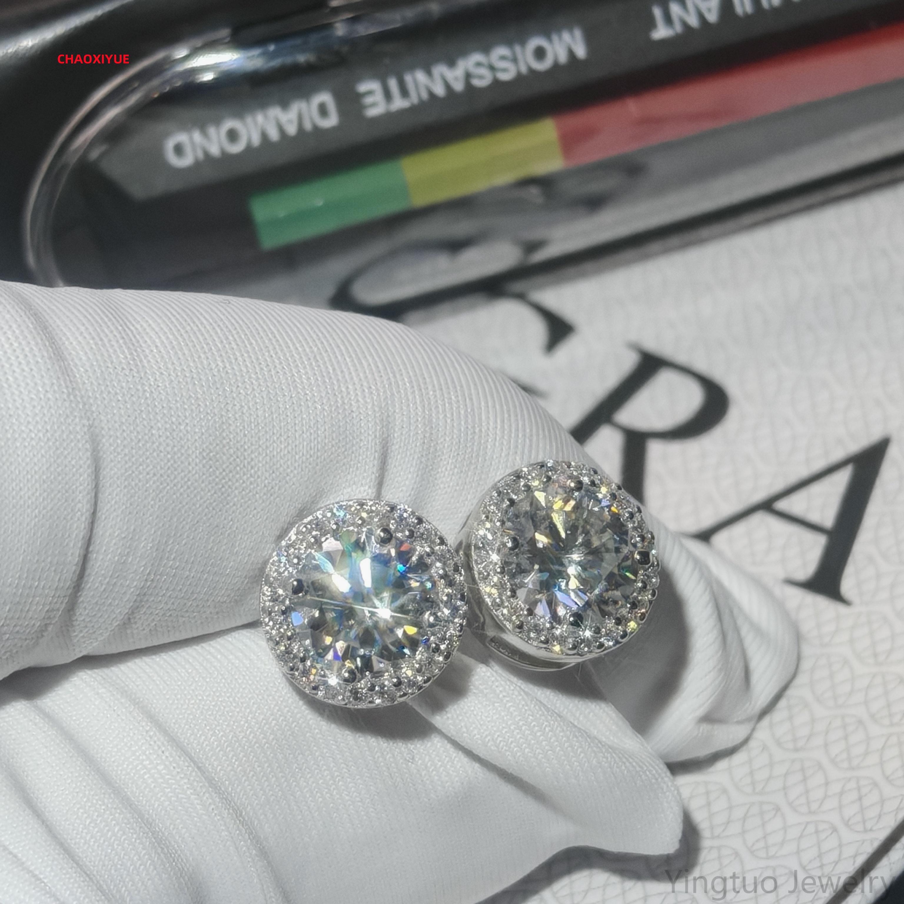 2025 New Arrival Hip Hop Earrings 5.0mm S925 18K White Gold Plated Moissanite Earrings Necklace Set for Wedding Gift Party